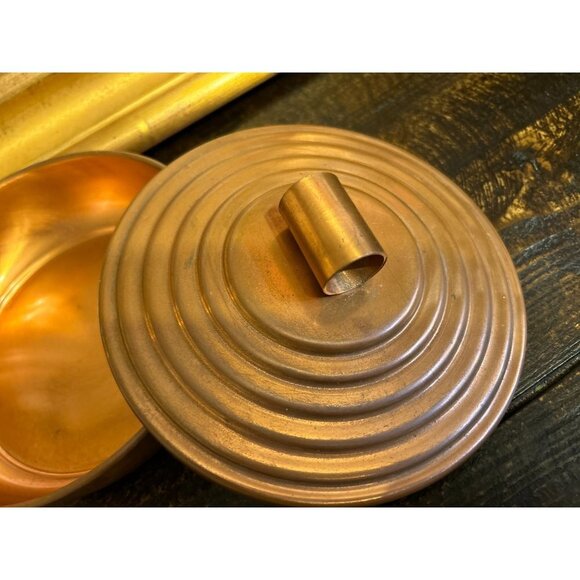 Made in USA Vintage Copper Covered Dish Round by Quincy Craftsmen  Marked 7" - Picture 6 of 12